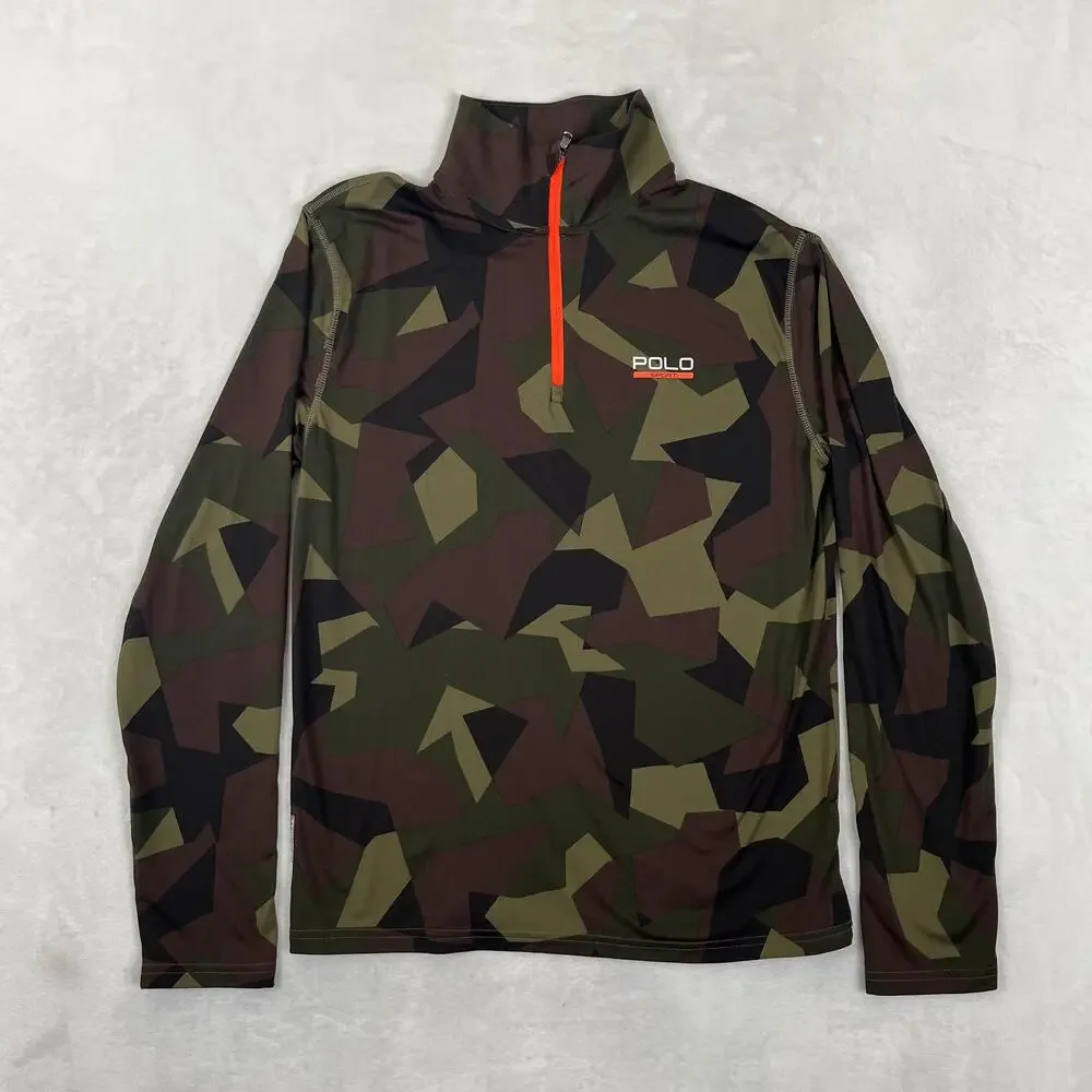 Polo Ralph Lauren Polo Sport Shirt Mens Small Green Camo 1/4 Zip Long Sleeve